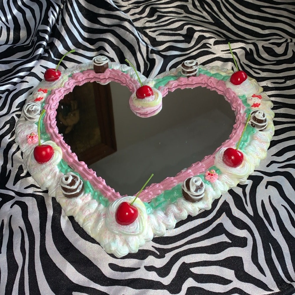 Heart shaped Mirror 13.5 inch Artisan cherry chocolate heart cake sculpture